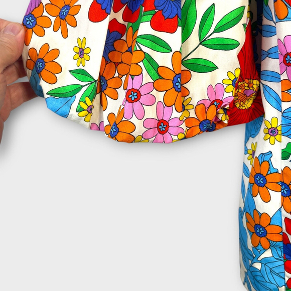 H&M Floral Print Womans Top Bright Flowers Garden Puff Sleeve 100% Cotton SZ 4 - Picture 9 of 12